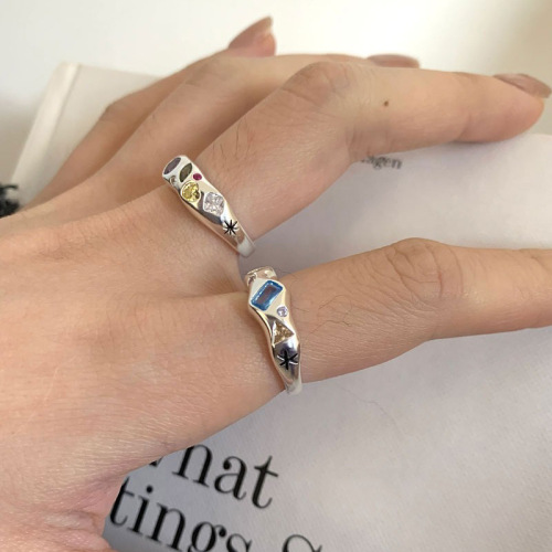 Niche retro design seven-color zircon ring women's hand accessories 2YK sweet and cool trendy opening adjustable ring