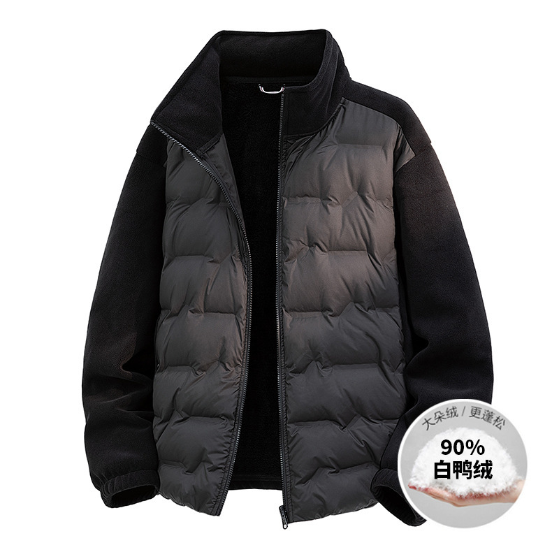 Outdoor autumn/winter unisex fleece-lined new style, 90% duck down inner lining, stand-up collar, warm and windproof, casual wearable as outerwear.