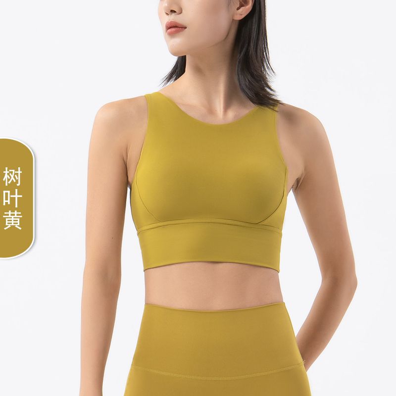Ropa interior de doble cara con tacto suave, tejido cepillado, sujetador deportivo de cuello redondo, espalda con aberturas, dobladillo ensanchado, estilo camiseta sin mangas, para deportes de alta intensidad.