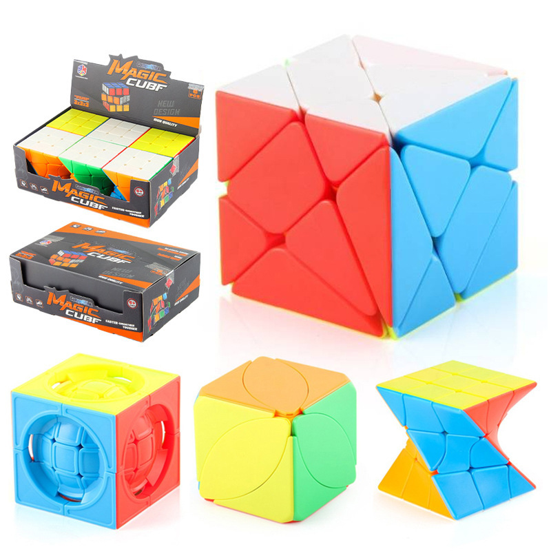 Puzzle infantil de color sólido cubo Rubik de tercer orden suave rotativo torcido oblicuo de hoja de arce forma extraña cubo Rubik juguete de exhibición caja