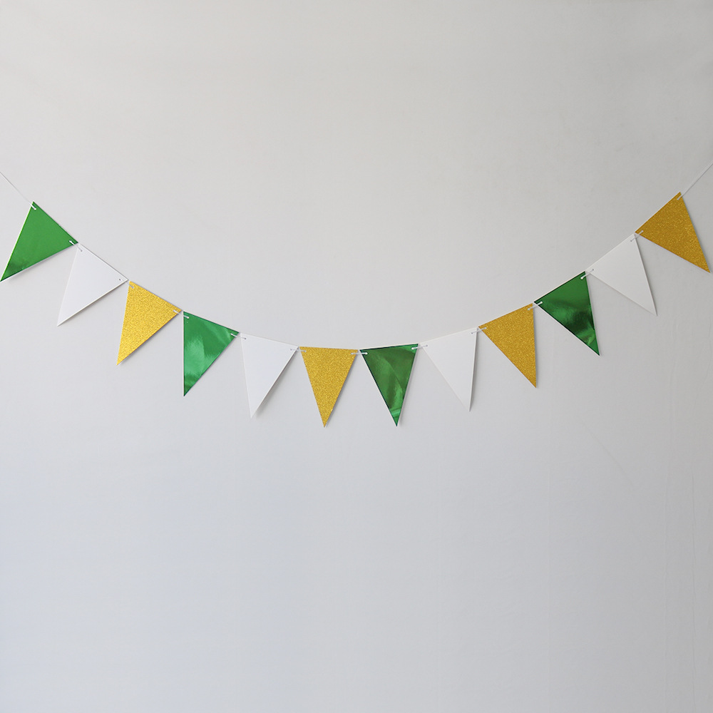 Bandera Triangular con Patrón de Ondas en Papel Dorado, Decoración de Cumpleaños, Pancarta Festiva, Decoración de Fondo para Fiestas, Accesorio de Fondo, Bandera Triangular