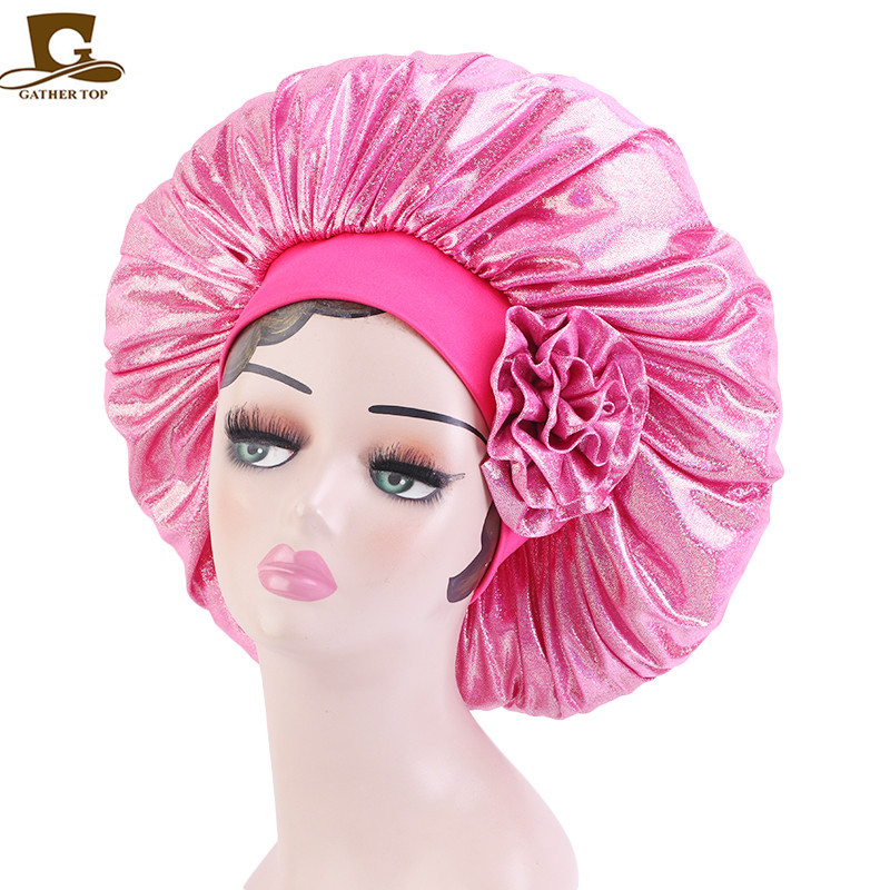 Stretch Wide Brim Bright Silk Extra Large Round Hat Large Flower Head Towel Hat Nightcap Hair Care Hat Amazon Supply