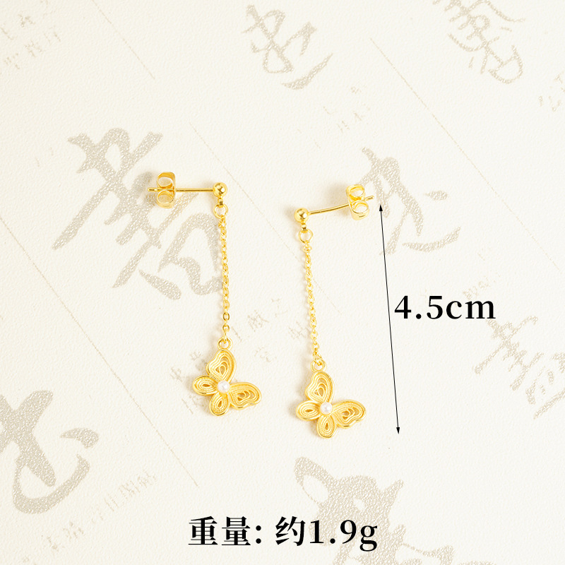 Collar de perlas de amor de flores de mariposa de oro de arena vietnamita durante mucho tiempo