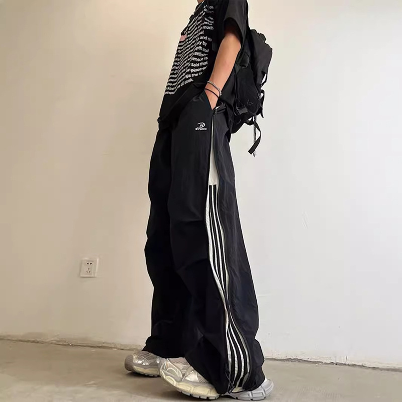 American-style Quick-drying Paratrooper Pants Men's Autumn Fashion Brand High Street Striped Rush Pants Thin Zipper Wide-leg Casual Pants