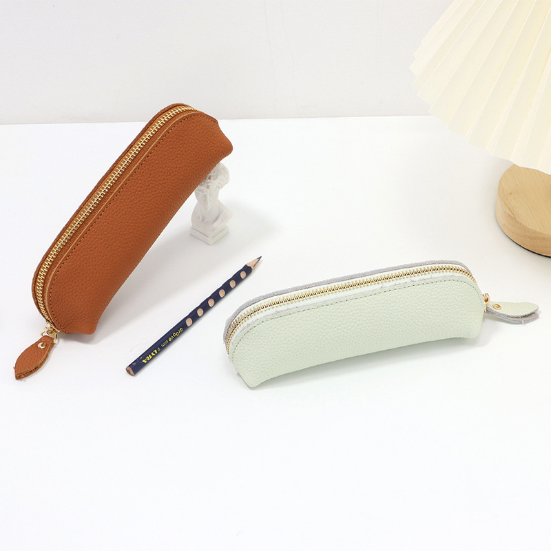 厂家直发韩版复古笔袋荔枝纹头层牛皮大容量铅笔袋学生办公文具收