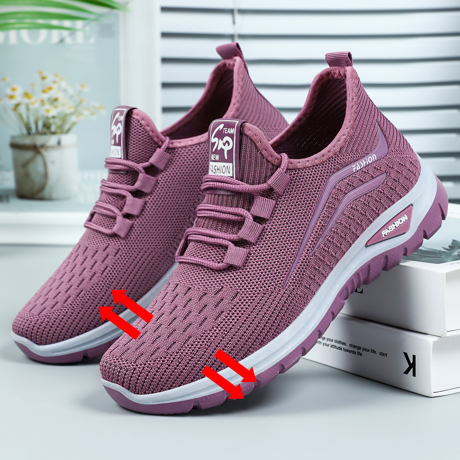Zapatillas deportivas para mujer, nuevos modelos de primavera, calzado transfronterizo, venta al por mayor de calzado femenino, zapatillas casuales transpirables de tejido Flyknit, zapatillas versátiles de malla.