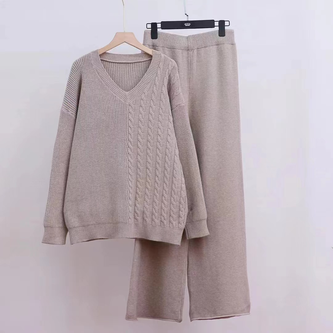 Women's Clothing irregular sweater suit female autumn and winter new loose fashion knitted wide leg pants two piece suit trendy_voghion.com