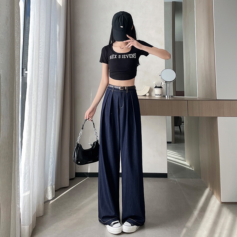 Tencel Jeans for Women 2024 Spring and Summer Thin Straight-Leg Pants Loose Drape Casual Ice Silk Narrow Wide-Leg Pants Tencel Jeans for Women 2024 Spring and Summer Thin Straight-Leg Pants Loose Drape Casual Ice Silk Narrow Wide-Leg Pants