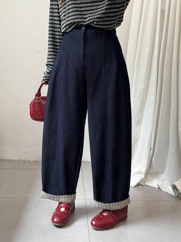 Striped Patchwork Jeans 2026 Autumn New Fashion Elastic Waist Loose Wide-Leg Carrot Pants for Women 2405 Striped Patchwork Jeans 2026 Autumn New Fashion Elastic Waist Loose Wide-Leg Carrot Pants for Women 2405