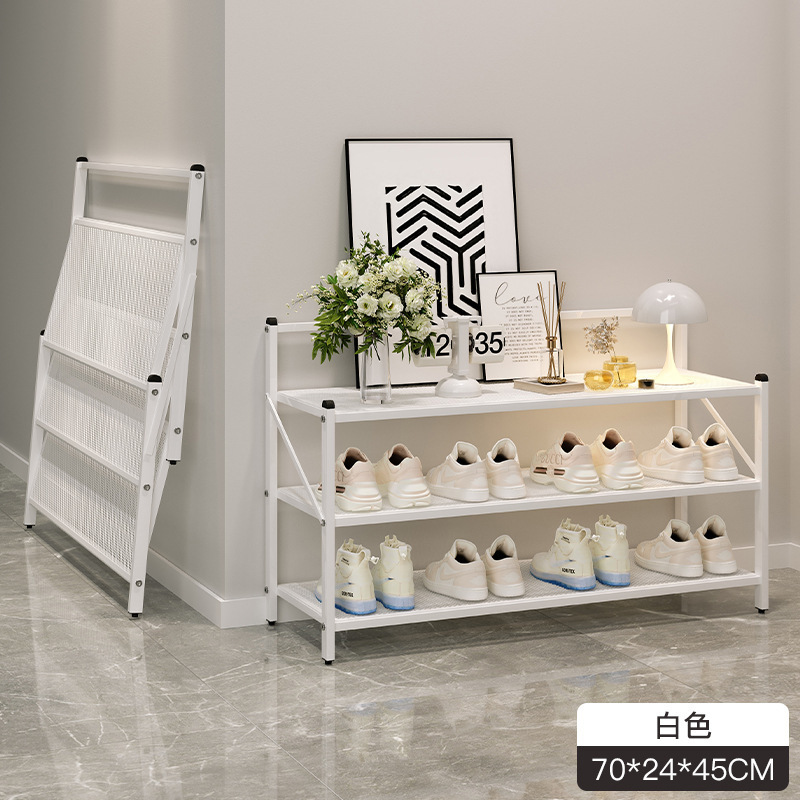 Zapatero de hierro forjado plegable, sin instalación en la puerta del hogar, metal simple 2023, nuevo gabinete de zapatos multicapa en blanco y negro explosivo