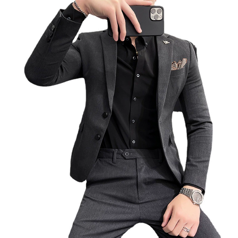 Мужской костюм slim-fit, комплект (пиджак + брюки), ткань, размеры S–7XL, классические серые оттенки