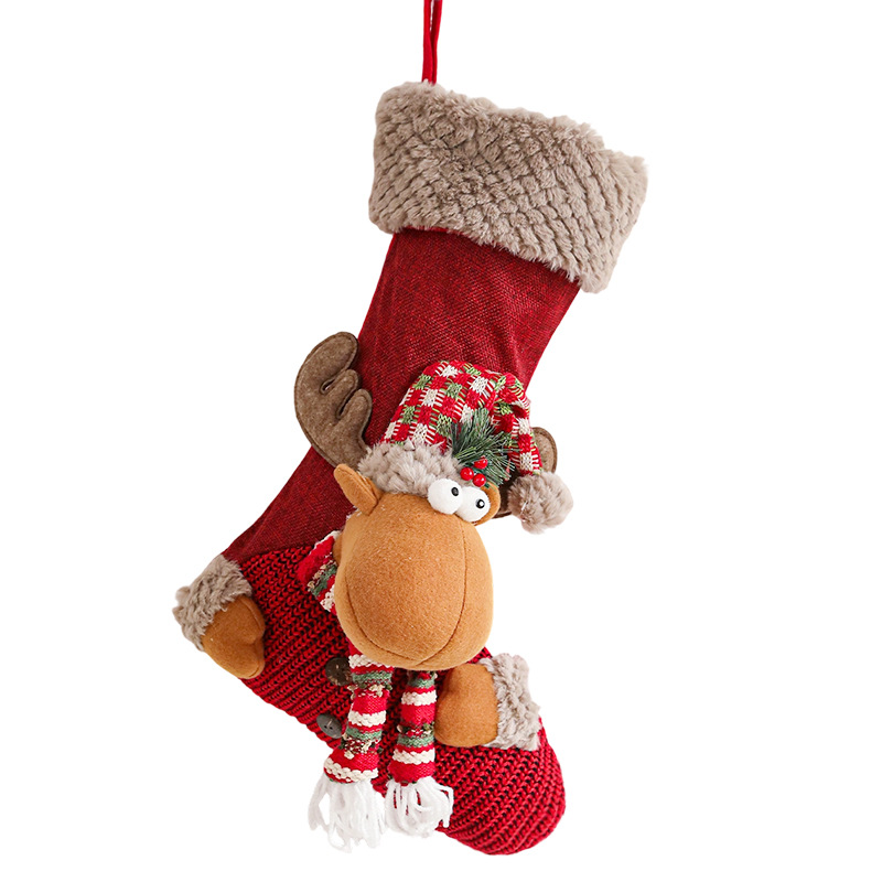 Nuevos calcetines de Navidad de peluche bolsas de regalo decoraciones de Navidad dibujos animados Papá Noel muñeco de nieve calcetines diseño de escena