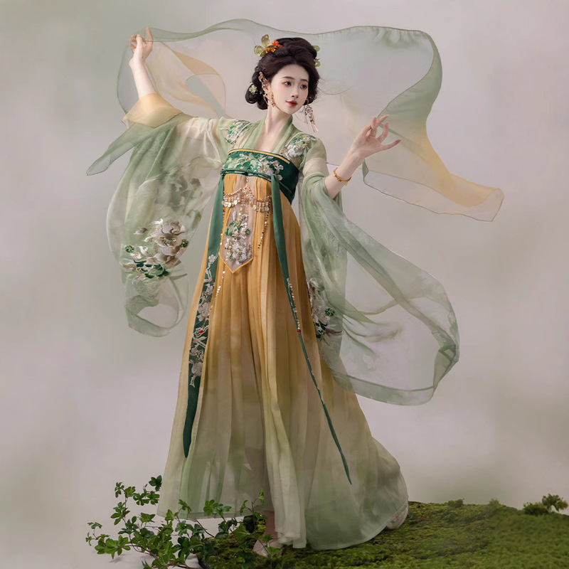 Original Han Dynasty Women's [Chaohua] Tang Dynasty Embroidered North and South Dynasty Large-Sleeved Shirt and Chest-Length Skirt for Daily Spring & Fall Styles