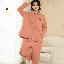 2025冬季新款翻领家居服套装女纯色休闲舒适保暖可外穿纯棉睡衣女