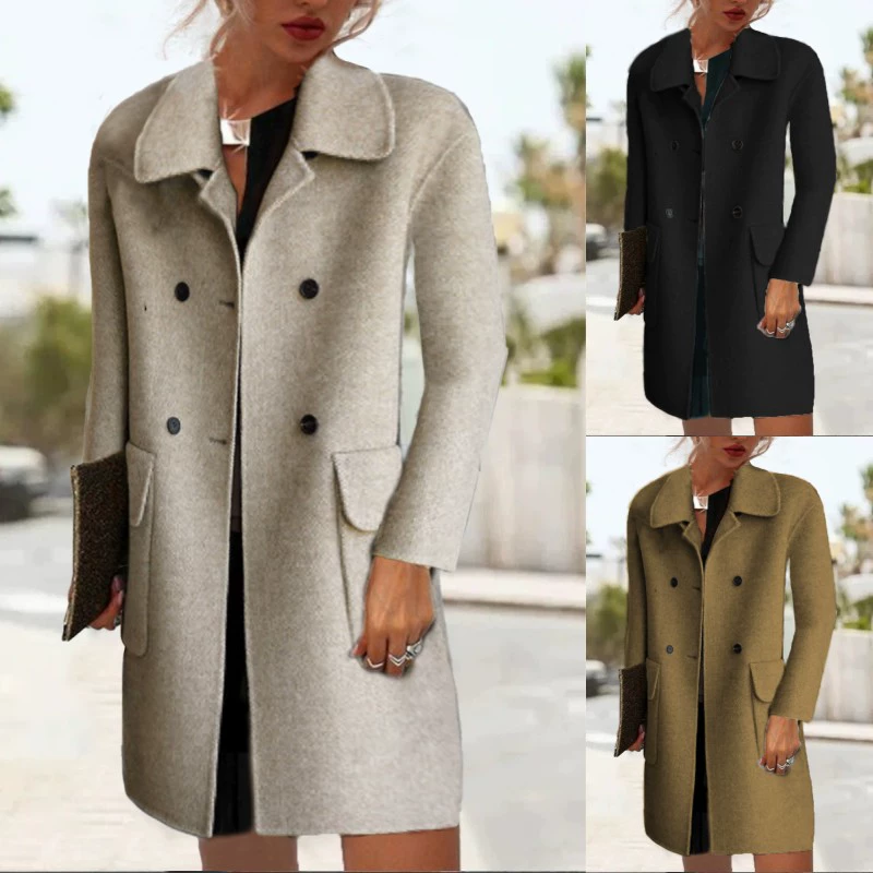 Трансграничное 2023, новое осенне-зимнее шерстяное пальто больших размеров, женское темпераментное маленькое Женское пальто средней длины в Корейском стиле