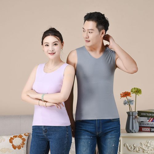 Men and Women Couple's Padded Thermal Vest with Fleece and Thickening for Autumn and Winter Base Layer V-Neck Double-Side Deerskin Fast Heating Cardigan
