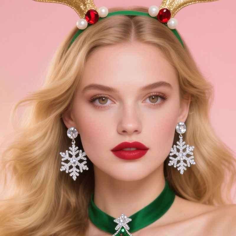跨境新款可爱雪花耳环小众设计感欧美圣诞节派对水钻耳饰earrings|undefined