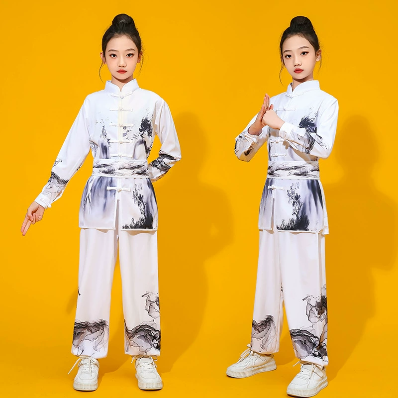 Детская тренировочная одежда для соревнований по боевым искусствам, одежда для кунг-фу, одежда для выступлений, тренировочная одежда с короткими рукавами для мальчиков, Bajiaojin Tai Chi ink