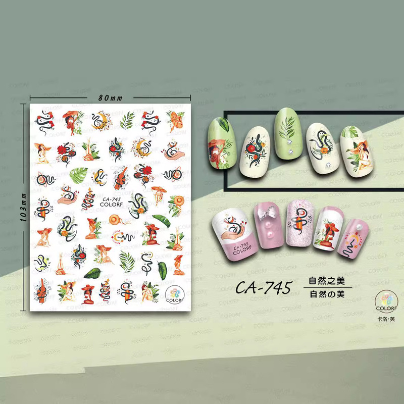HOT cross-border new nail stickers colorful snake flower abstract art Autumn Maple Leaf comes with adhesive nail decals