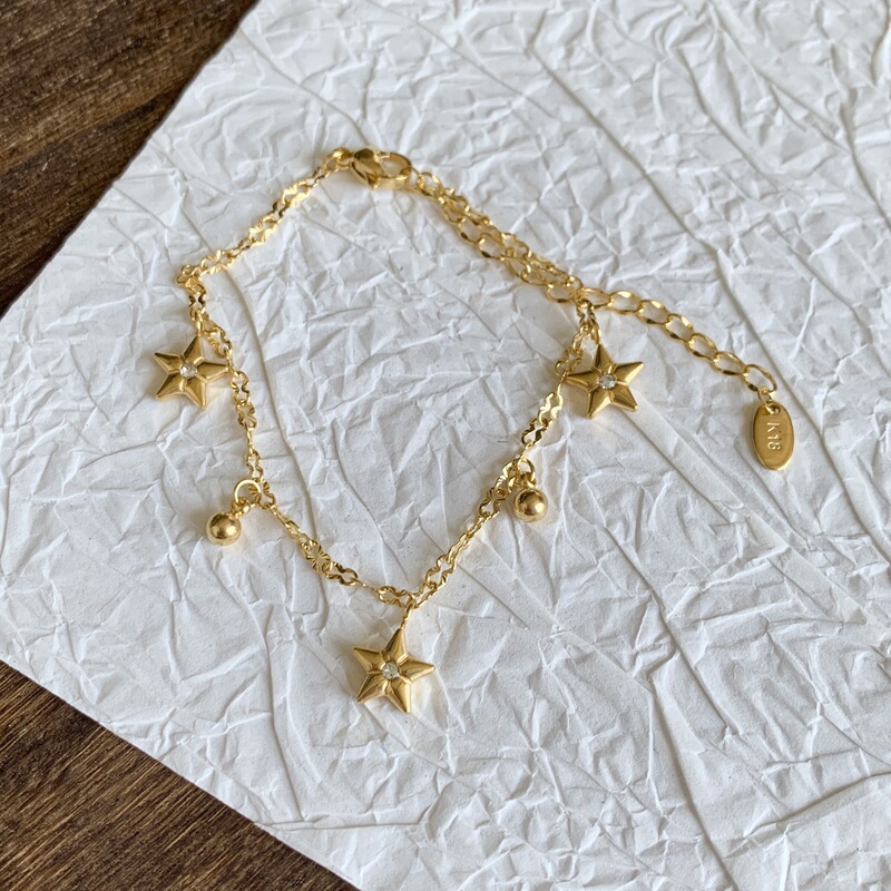 Baoman Cross-Border New Model Gold Bead Star Plated 24K Titanium Steel Bracelet for Women, Light Luxury High-End Exquisite Single Diamond Star Hand Jewelry Baoman Cross-Border New Model Gold Bead Star Plated 24K Titanium Steel Bracelet for Women, Light Luxury High-End Exquisite Single Diamond Star Hand Jewelry