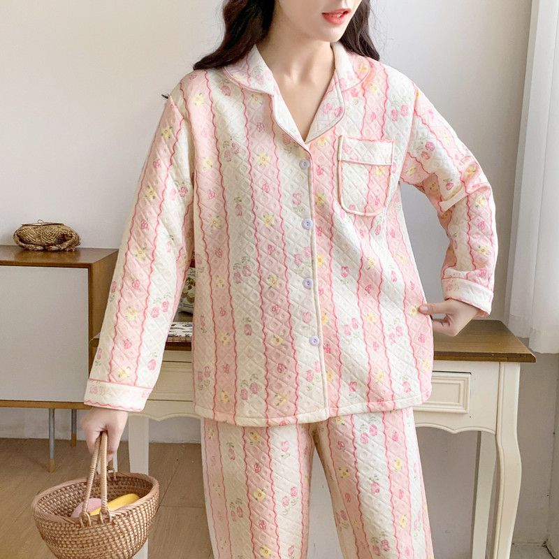 Otoño y invierno nuevo pijama de mujeres cardigán de aire mezclado chicas lindas dibujos animados princesa impresión ropa para el hogar