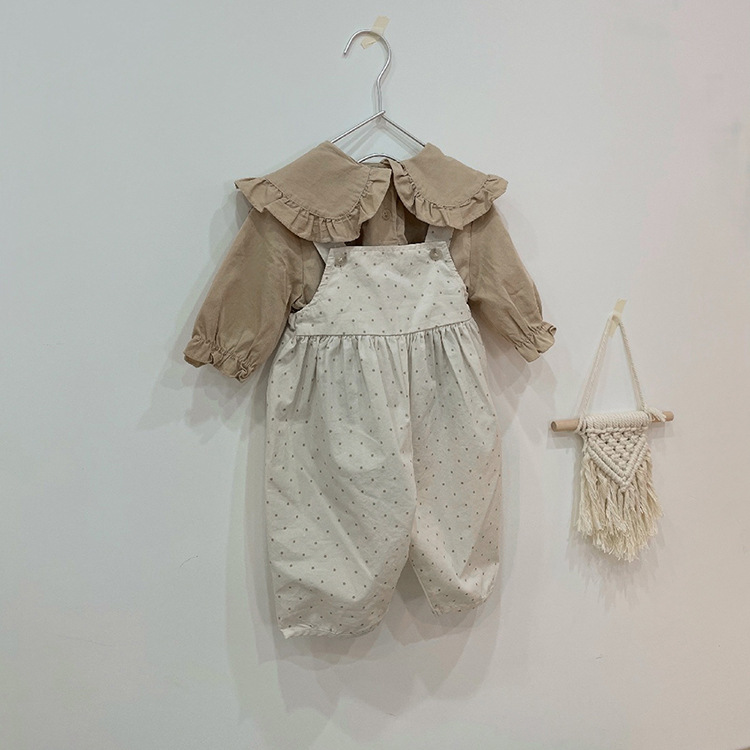 Camisa de solapa grande estilo coreano para niñas, primavera 2024, blusa infantil de manga larga con gran ribete de encaje, nueva camisa para niñas.