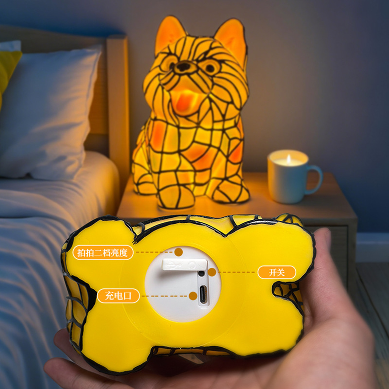 跨境Dachshund Lamp小狗系列动物拍拍灯USB充电小夜灯搪胶摆件|undefined