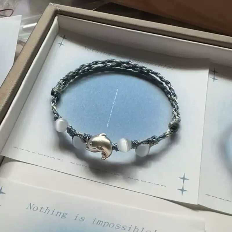 Xiaohongshu-Style Silver Versatile Dolphin Bracelet, High Aesthetic Value, Personalized Woven Couple and Friendship Simple Bracelet Jewelry