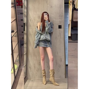 Concrete Grass Mid-Calf Knight Boots for Women New Stiletto Autumn and Winter Pointed Toe Short Boots Slimming Look High-Heeled Boots Pile Boots