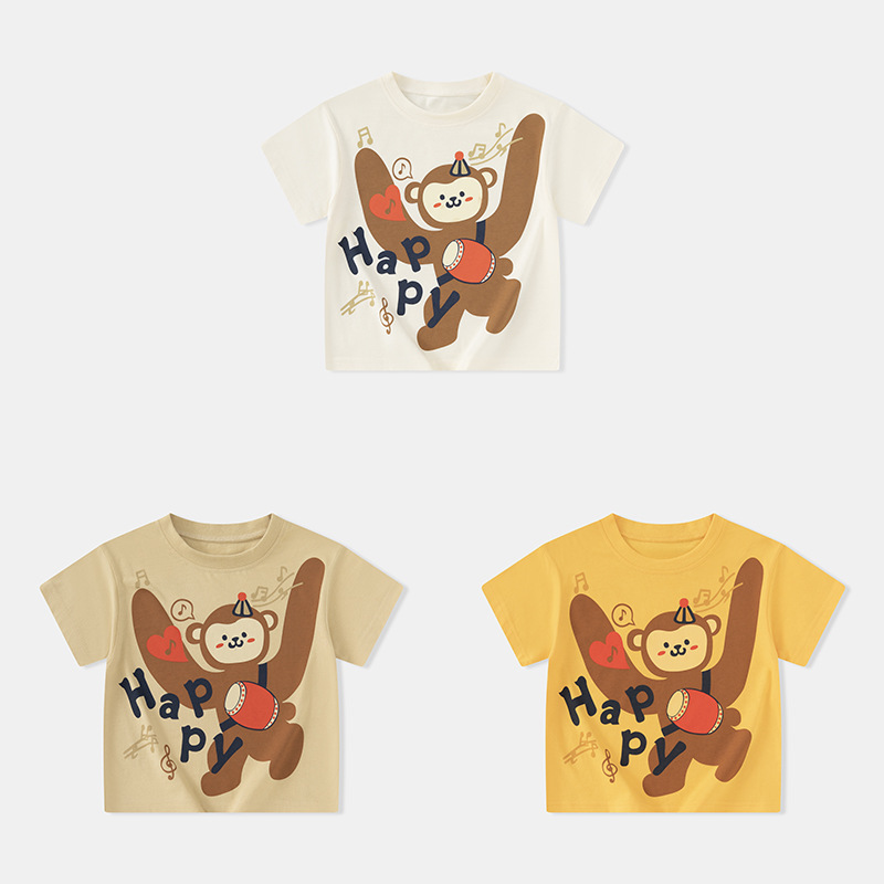 Camiseta de manga corta para niños betop 2025 verano ropa para niños transfronterizos versión coreana de la ropa de mono de dibujos animados para niños