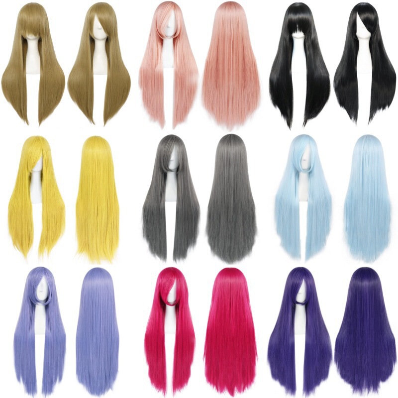 European and American Cosplay Wig Anime Cos Wig Colorful Long Straight Hair Wig 80cm High Temperature Wire Hair Wig