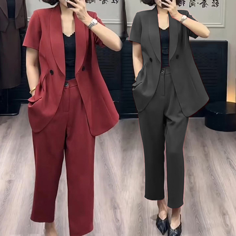 2829大码女装薄款西装套装胖mm通勤工作服职业西服一整套小脚裤
