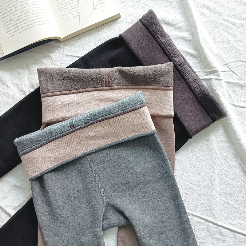 Otoño e Invierno cálido Mediados de cintura polainas de las mujeres de elevación de la cadera mate forro polar micro presión de una pieza 270g entrega de una pieza