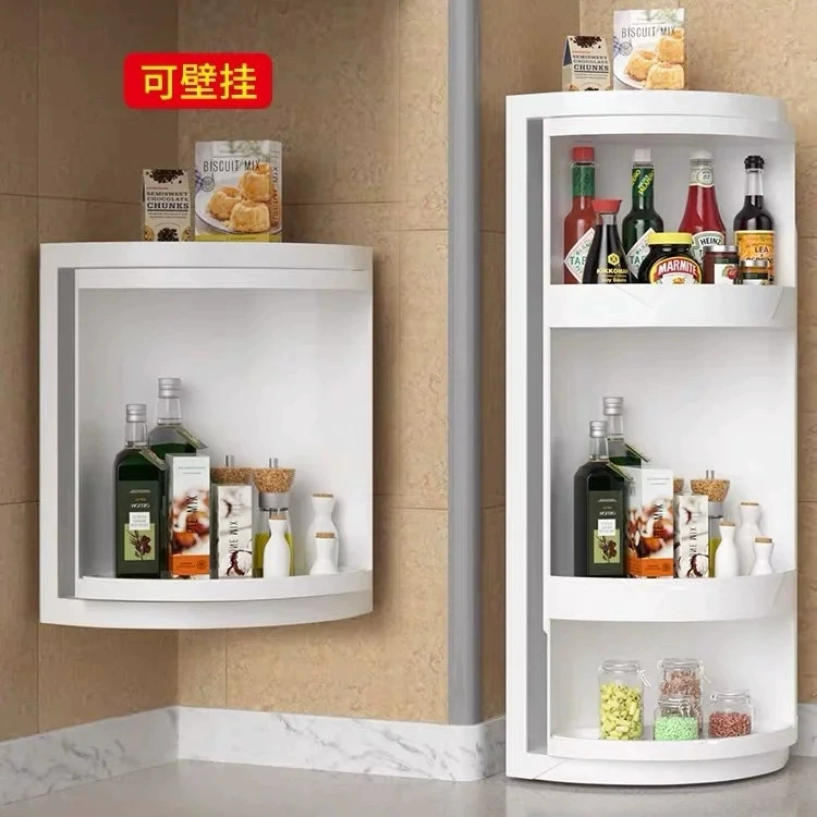 Corner rotating storage rack, plastic wall-mounted bathroom & kitchen shelf, 1–3 tiers