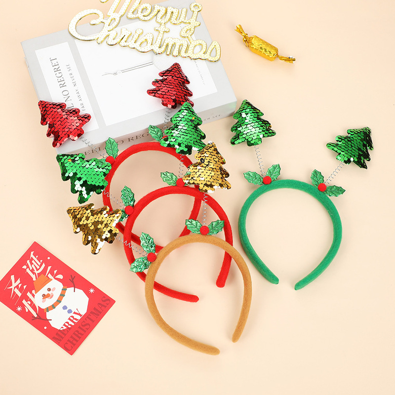 クリスマスの装飾のカチューシャの子供のプレゼントはスパンコールのクリスマスのプレゼントの木のカチューシャの子供の大人の髪飾りがあります。|undefined