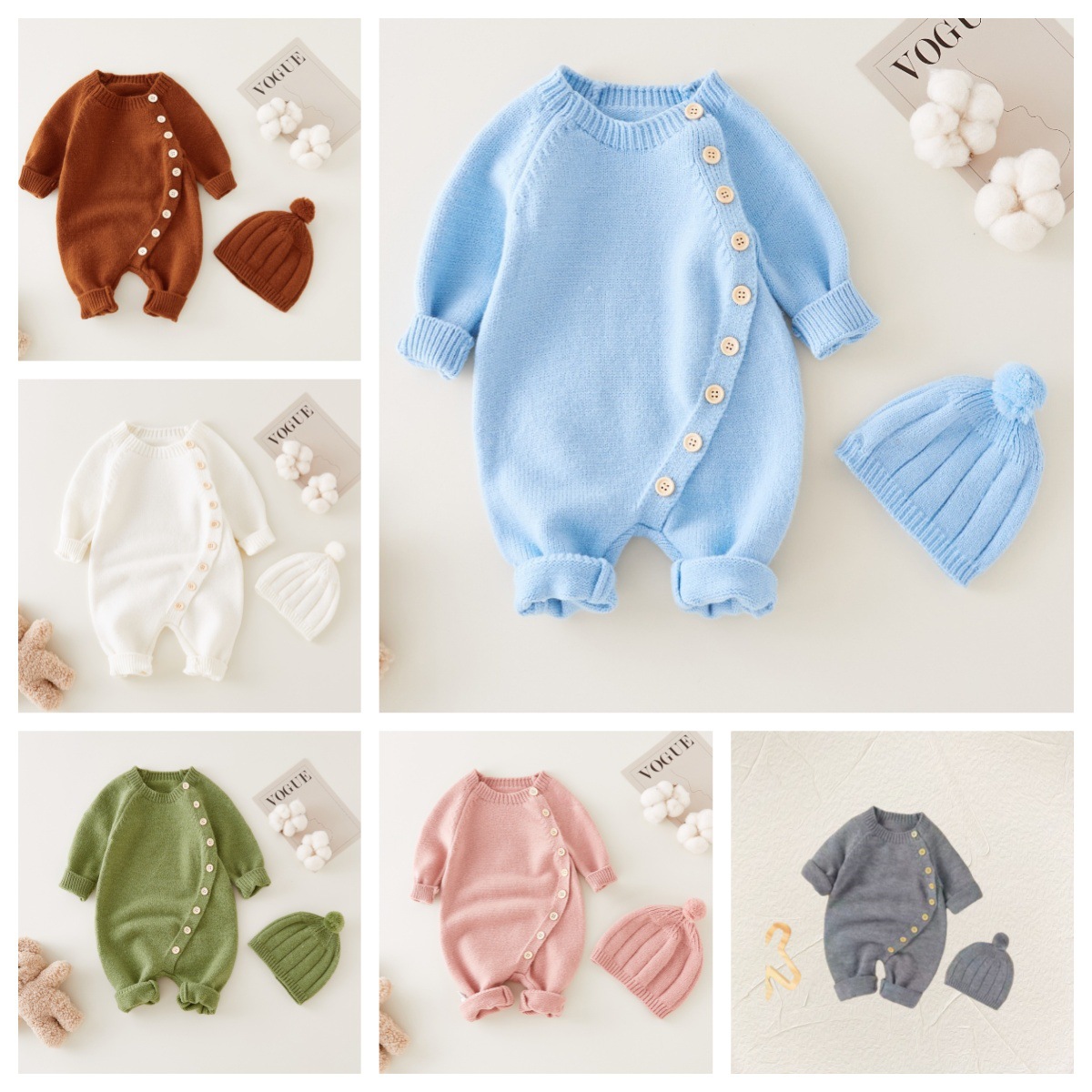 Baby knitted romper, autumn and winter newborn baby boy and girl wool sweater, cute and warm crawling suit 017