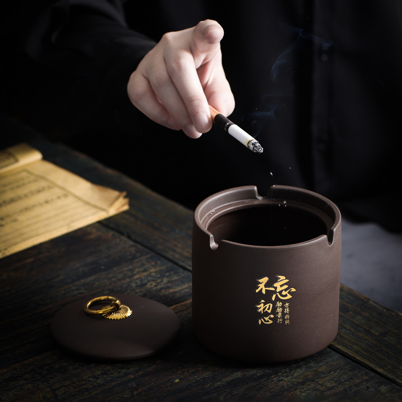 (2개) 커버 기능이있는 ZISHA 재떨이 방풍 플라이 애쉬 세라믹 창조적 인 성격 패션 홈 거실 커버 장식품 없음