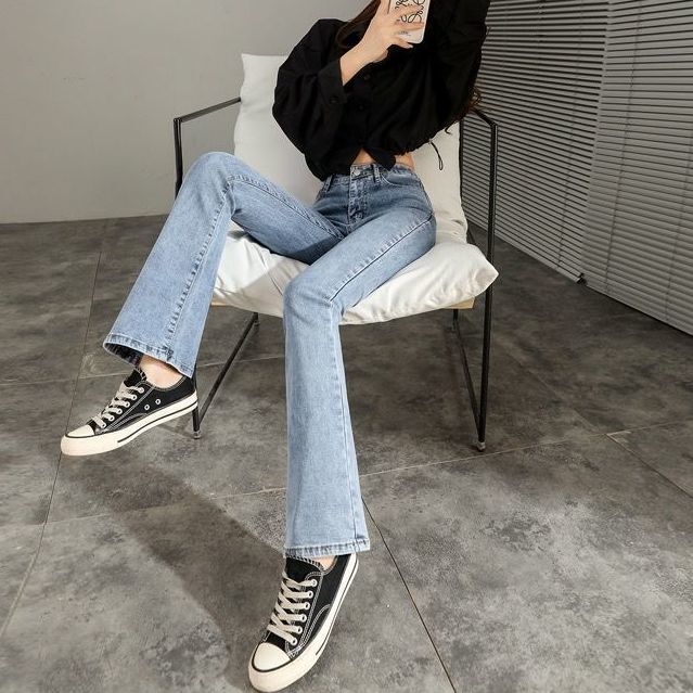 Small High Waist Micro-blazer Jeans for Women 2021 New Student Autumn Slimming Age-reducing Eight-point Bell-bottom Pants for Women