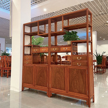缅甸花梨博古架 红木家具古董花瓶陈设储藏带抽屉柜门红木博古架