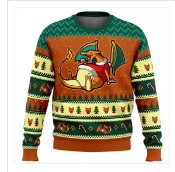 Linda asta asta Santa Claus estampado 3D hombre casual todo fósforo hombro recto manga larga suéter suelto cuello redondo suéter