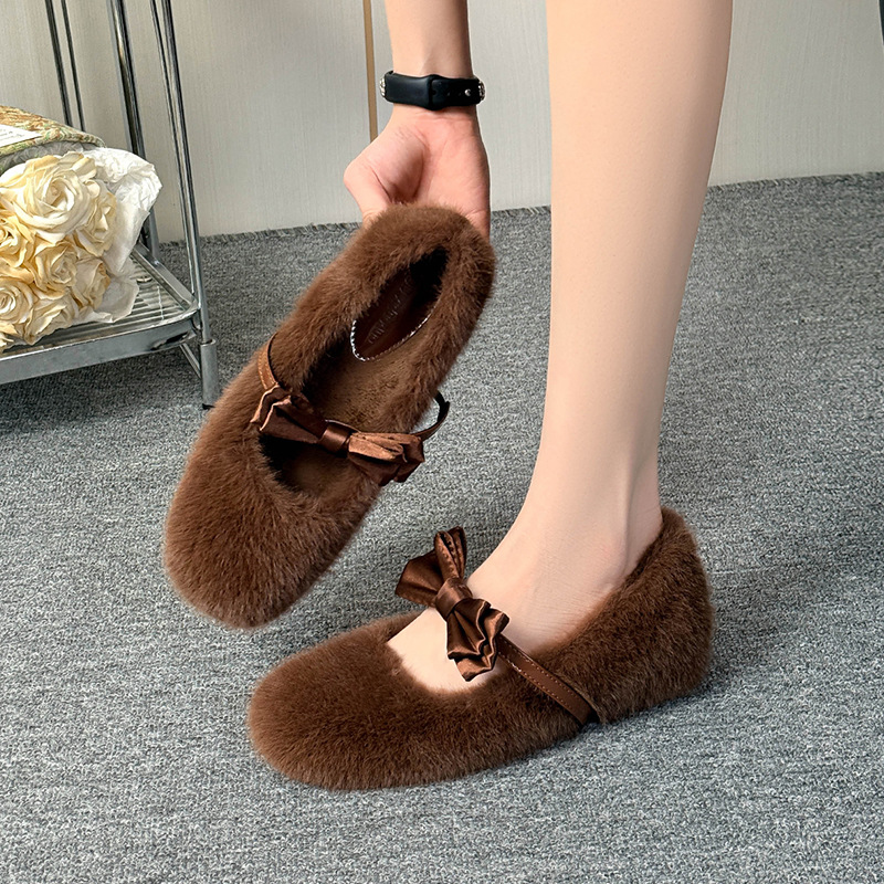 X603-b3内增鞋女2025年冬季毛毛鞋单鞋圆头蝴蝶结通勤百搭保暖