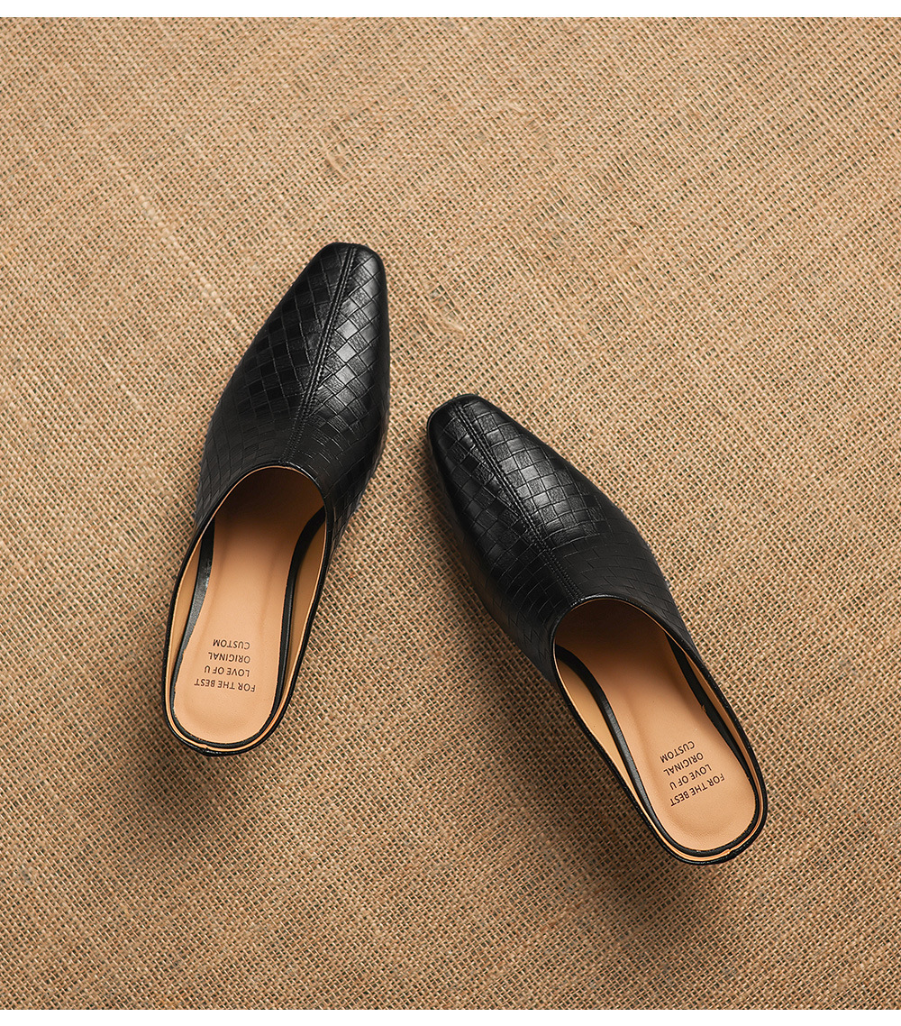 Sandal nữ bít mũi gót thô 5 cm, da bò đơn giản mùa xuân hè — đen chi tiết 23