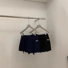 【WGWE】1019 レトロベルトデニムキュロットレディース秋新作ファッション万能スカート