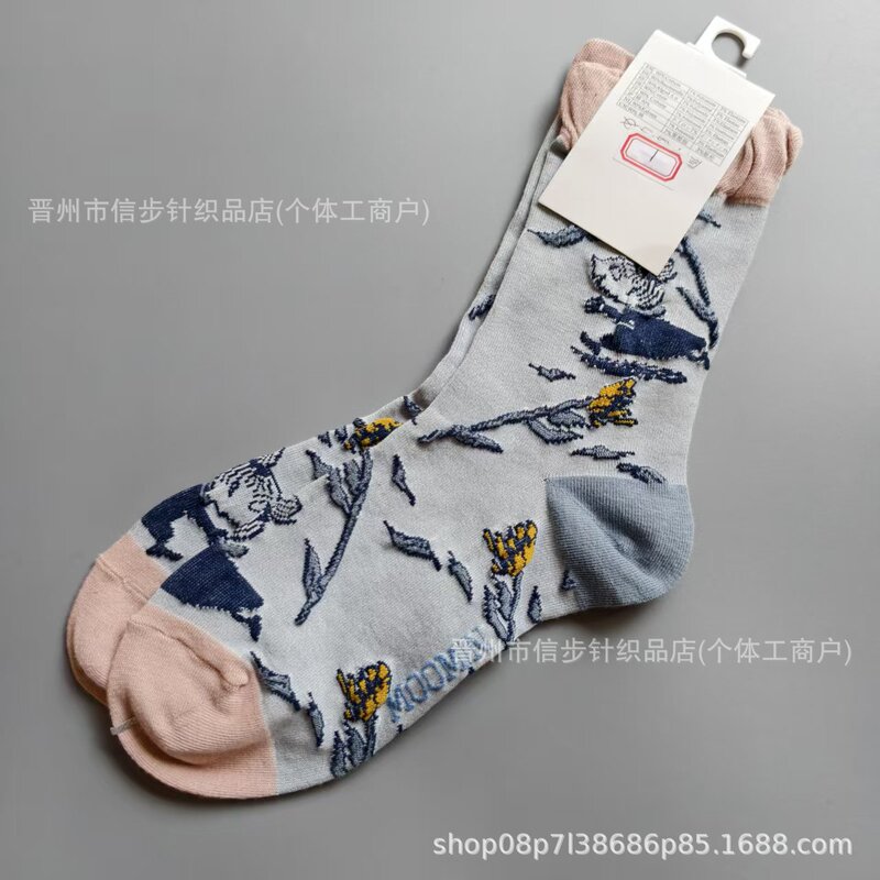 New Moomin Japanese-Style Cute and Sweet Embossed Cotton Blend Ab Version Personalized Floral Women's Forest-Style Mid-Calf Socks New Moomin Japanese-Style Cute and Sweet Embossed Cotton Blend Ab Version Personalized Floral Women's Forest-Style Mid-Calf Socks