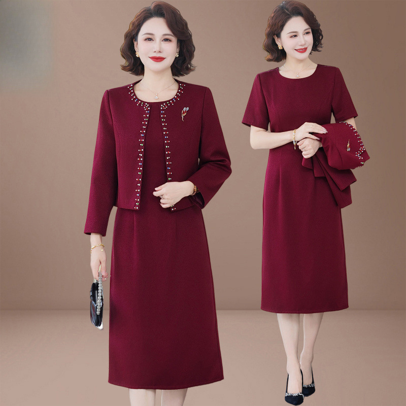 妈妈婚宴礼服高贵连衣裙40岁50中老年女春秋装喜婆婆2025新款套装|undefined