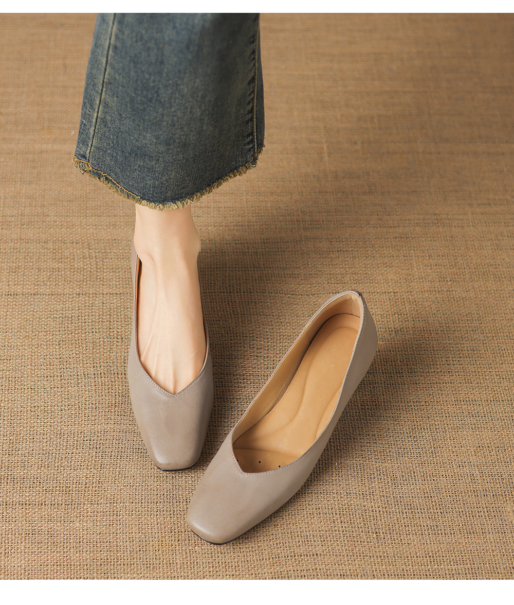 Giày da bò nữ mũi tròn bít gót thô 5 cm phong cách công sở — đen chi tiết 18