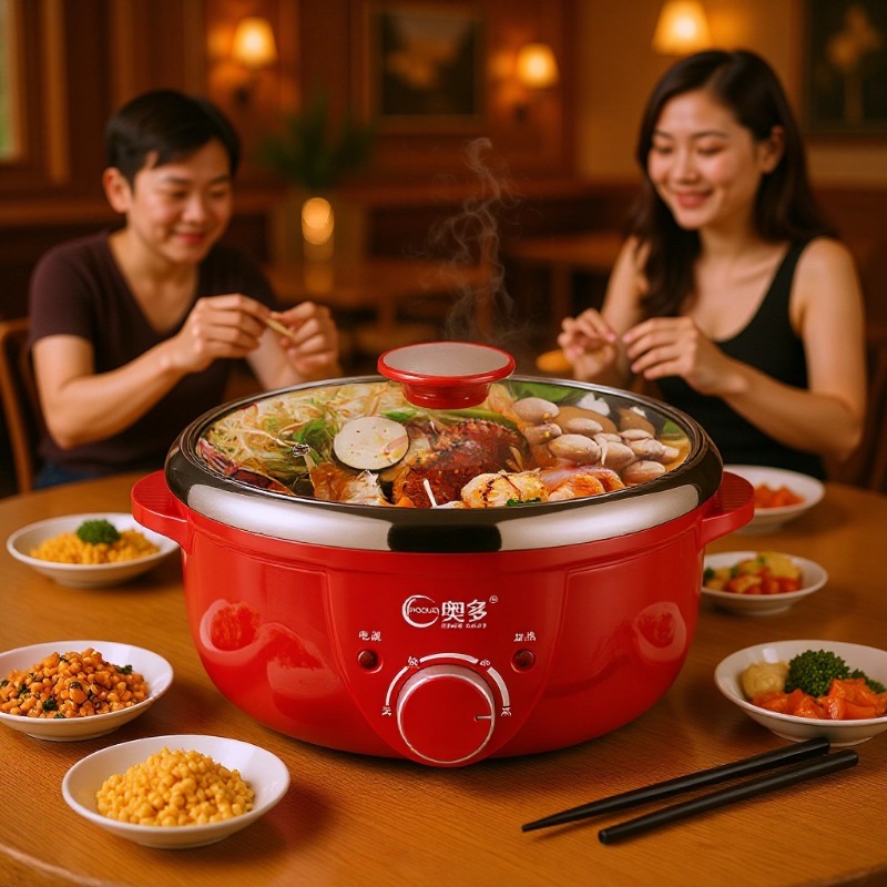 奥多分体式电火锅家用电热锅分体电暖锅电煮锅不锈钢电锅2-4-6人
