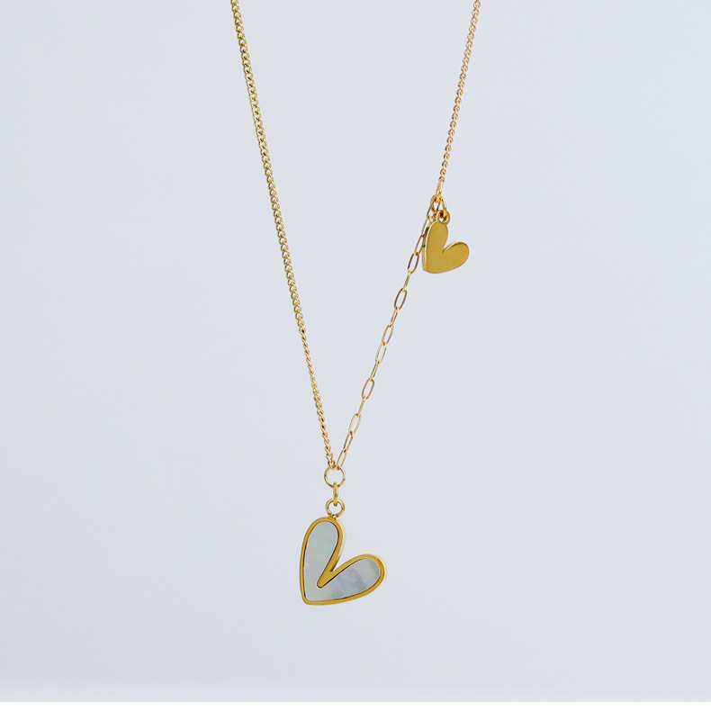 1 Piece Quantity 1 Piece Sweet Heart Shape Titanium Steel Inlay Shell Pendant Necklace