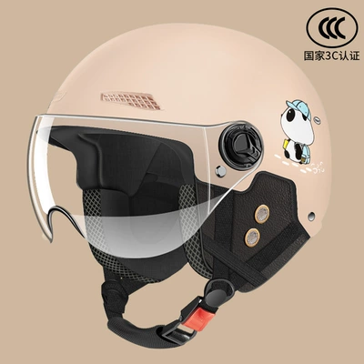 Helmet, High-Definition Half Helmet Motosiklet kaskı (dəbilqə) - transparent-short-lens-khaki-backpack-bear-detachable-ear-protection-one-size-fits-all