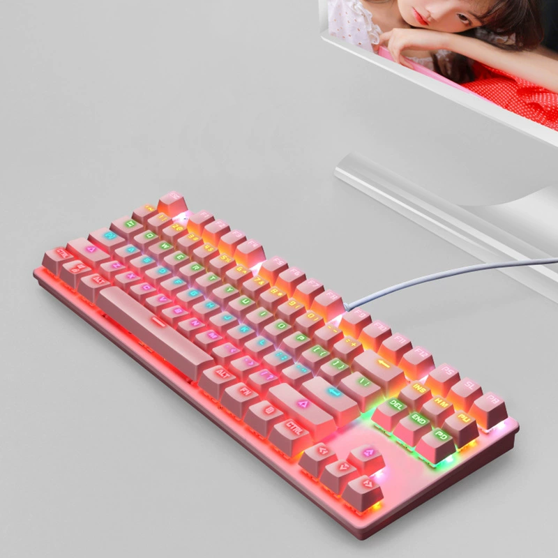Mechanical keyboard 87‑key, wired USB, blue mechanical switches, RGB backlight